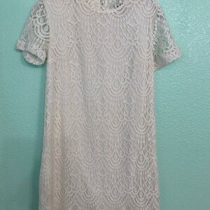 Forever 21 Cream Sheath Dress with Puff Sleeves